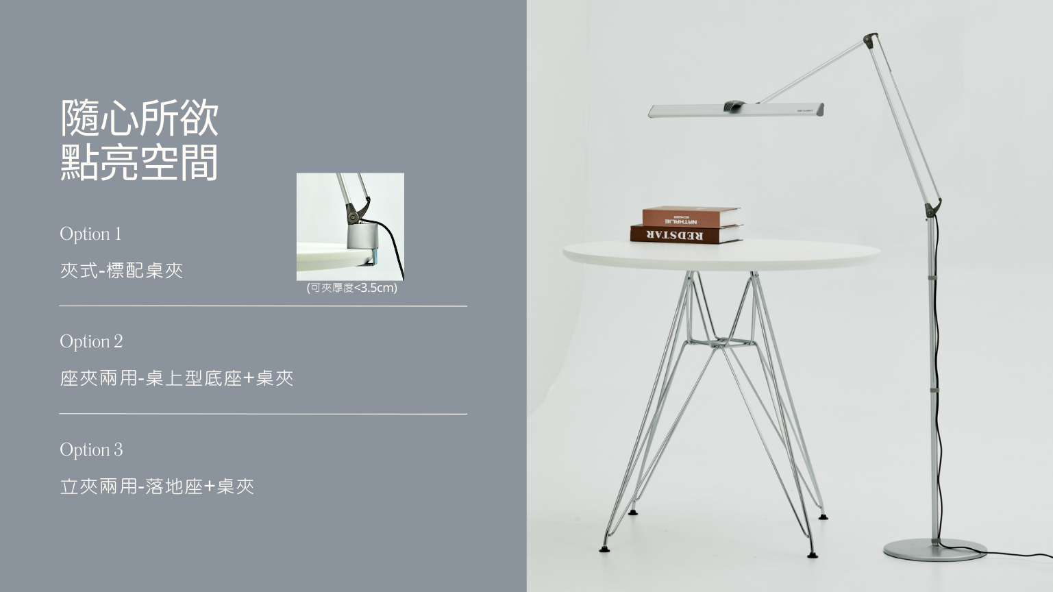 CHECK LED double-arm eye protection standing lamp-three-stage dimming-indirect lighting-stand and clip dual use - Lighting - Other Metals Silver